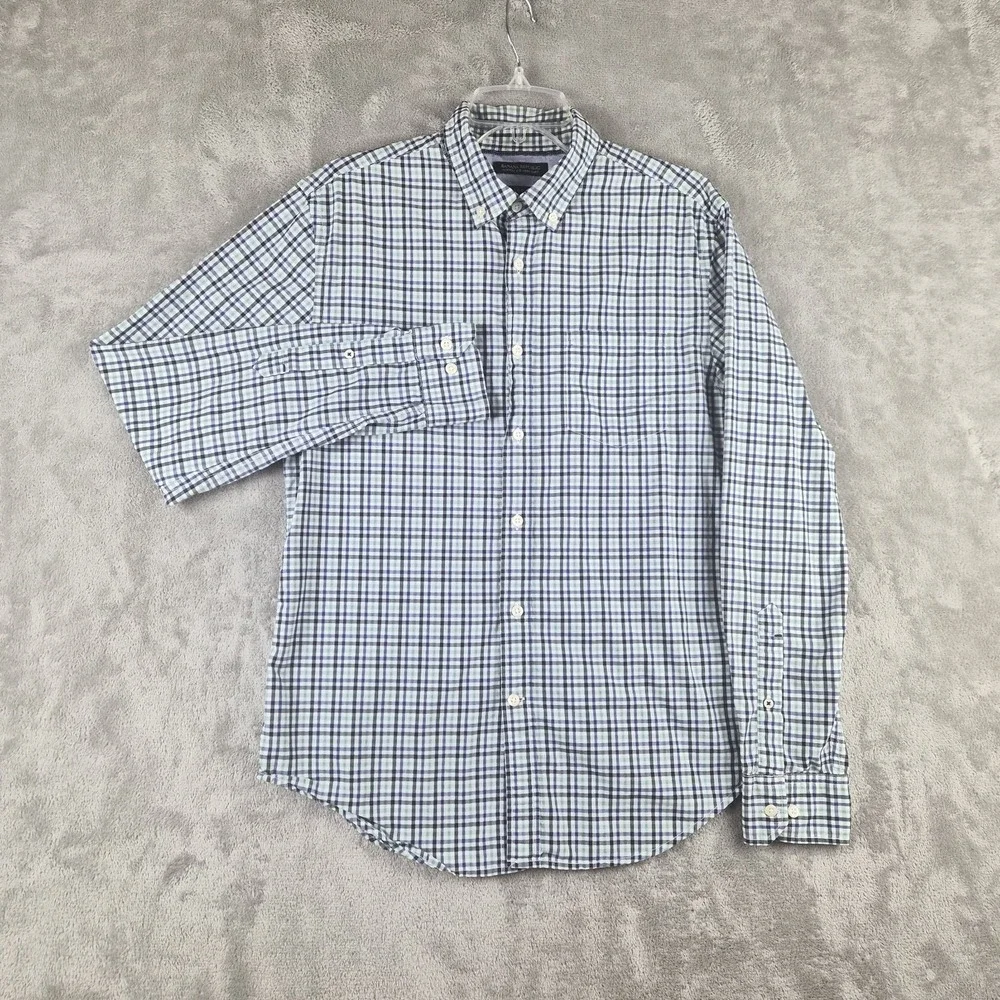 Banana Republic Grant Fit Custom 078 Wash Shirt Mens Medium Green Plaid Cotton